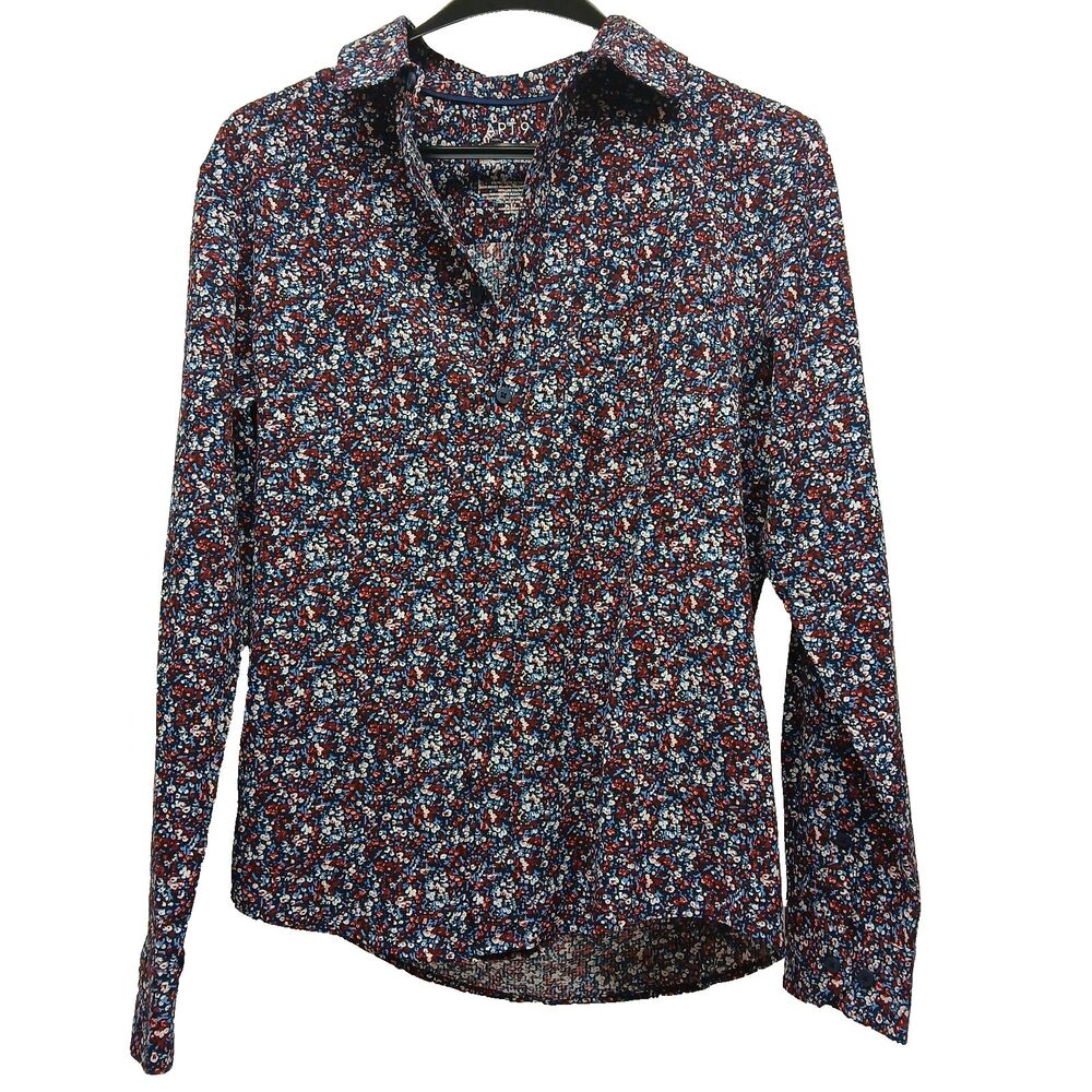 Apt. 9 Slim & Untucked Fit Women's Black Multicolor Floral Long Sleeve Top Small